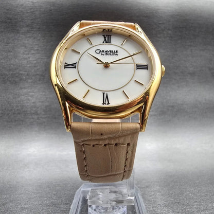 Bulova Caravelle Watch Men 33mm White Dial Gold Tone Round 42A57 New Battery5