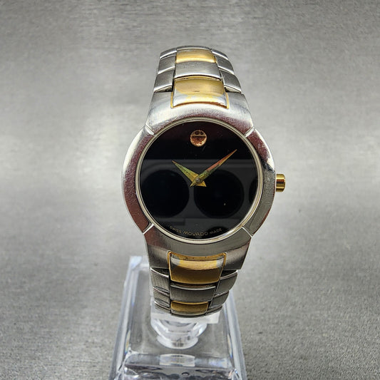 Movado Amorosa Watch Women 25mm Black Dial Two Tone Round 81.A1.1842 New Battery0