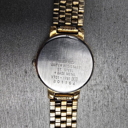 Seiko Watch Women 24mm White Dial Gold Tone Round V701-1781 New Battery VintageL10