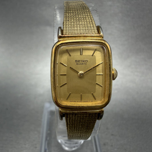 Seiko Tank Watch Women 17mm Champagne Dial Gold Tone 5420-5319 New Battery0