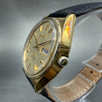 Seiko Lord Matic Watch Men 36mm Champagne Dial Gold Tone Daydate 5606-7010 Runs2