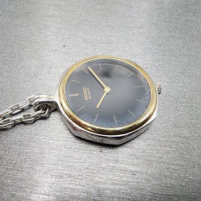 Seiko Necklace Watch Women 23mm Black Dial Two Tone 14000920 New Battery5