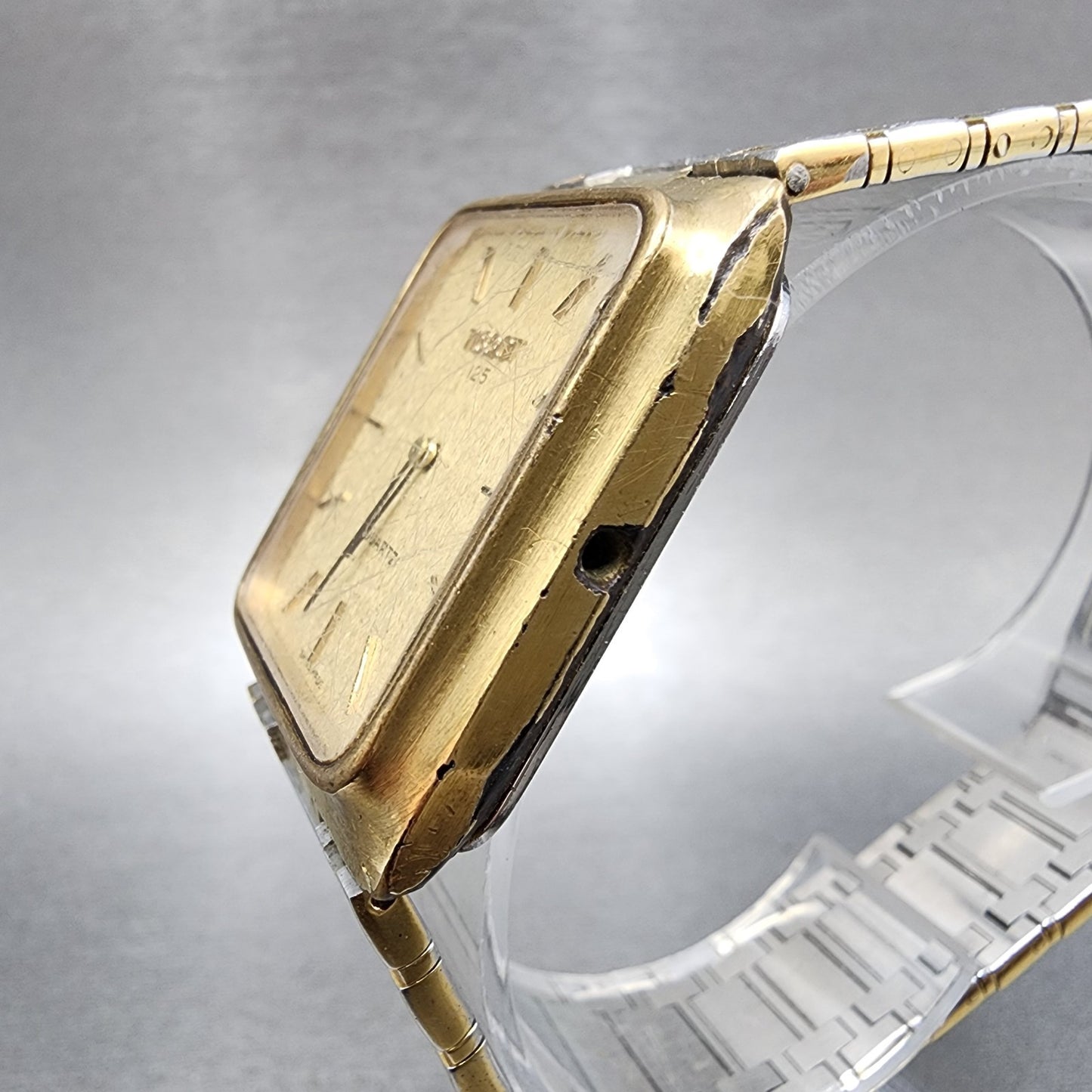 Tissot 125 Tank Watch Men 29mm Gold Dial Gold Tone Rectangle READ!!!!!! New Batt2