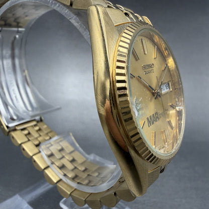 Seiko President Watch Men 36mm Champagne Dial Gold Tone Daydate Round New Batt M3