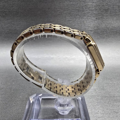 Seiko Watch Women 16mm Gold Dial Gold Tone Rectangle 1N01-0FH0 New Battery JP348