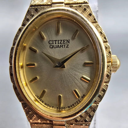 Citizen Watch Women 17mm Champagne Dial Gold Tone Oval 5920-S96494 New Battery1