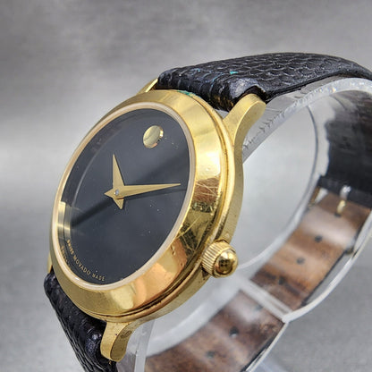 Movado Museum Watch Women 26mm Black Dial Gold Tone Round 87 E4 0814 New Batt2