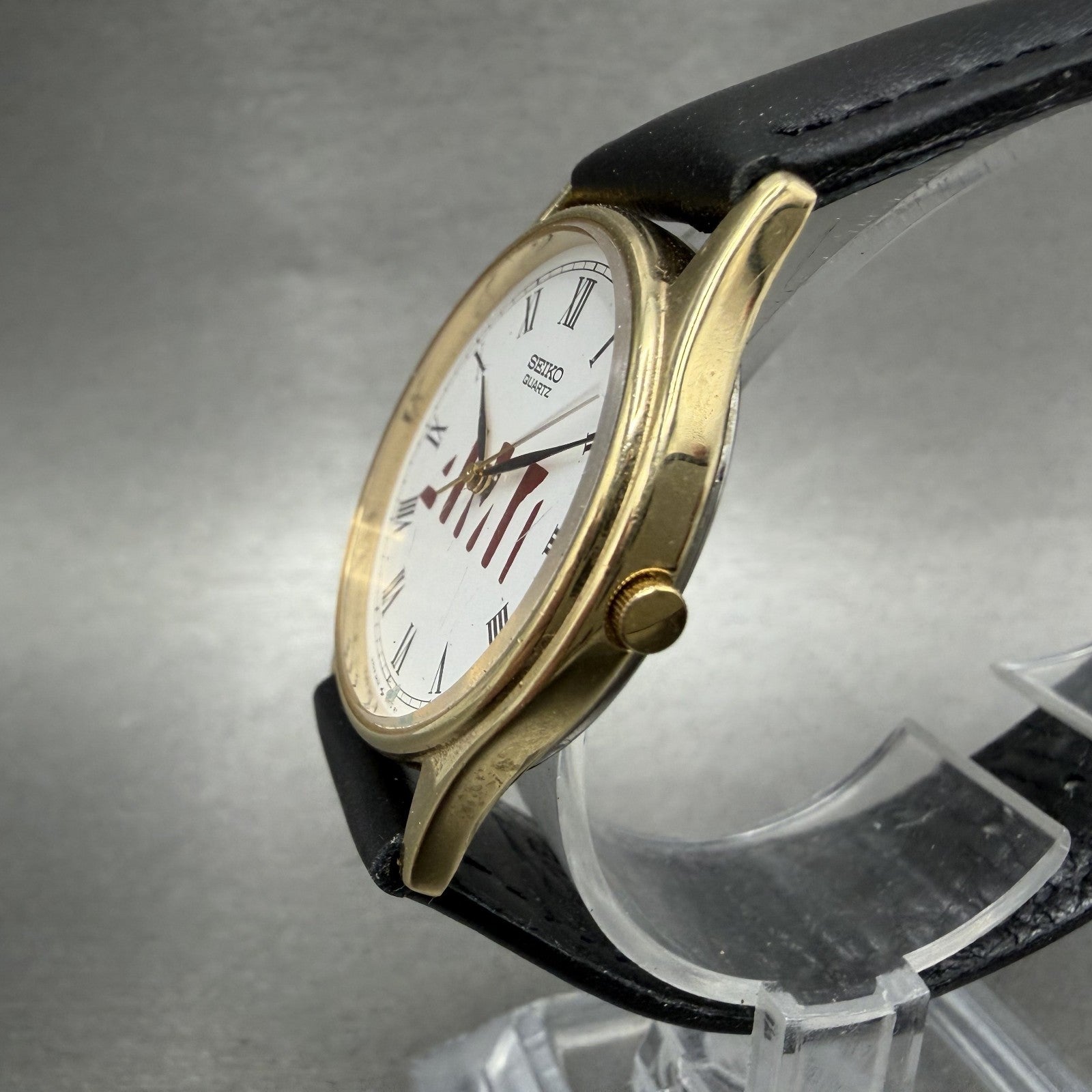 Seiko Watch Men 32mm White Dial Gold Tone Round 2K01-0099 New Battery Vintage2
