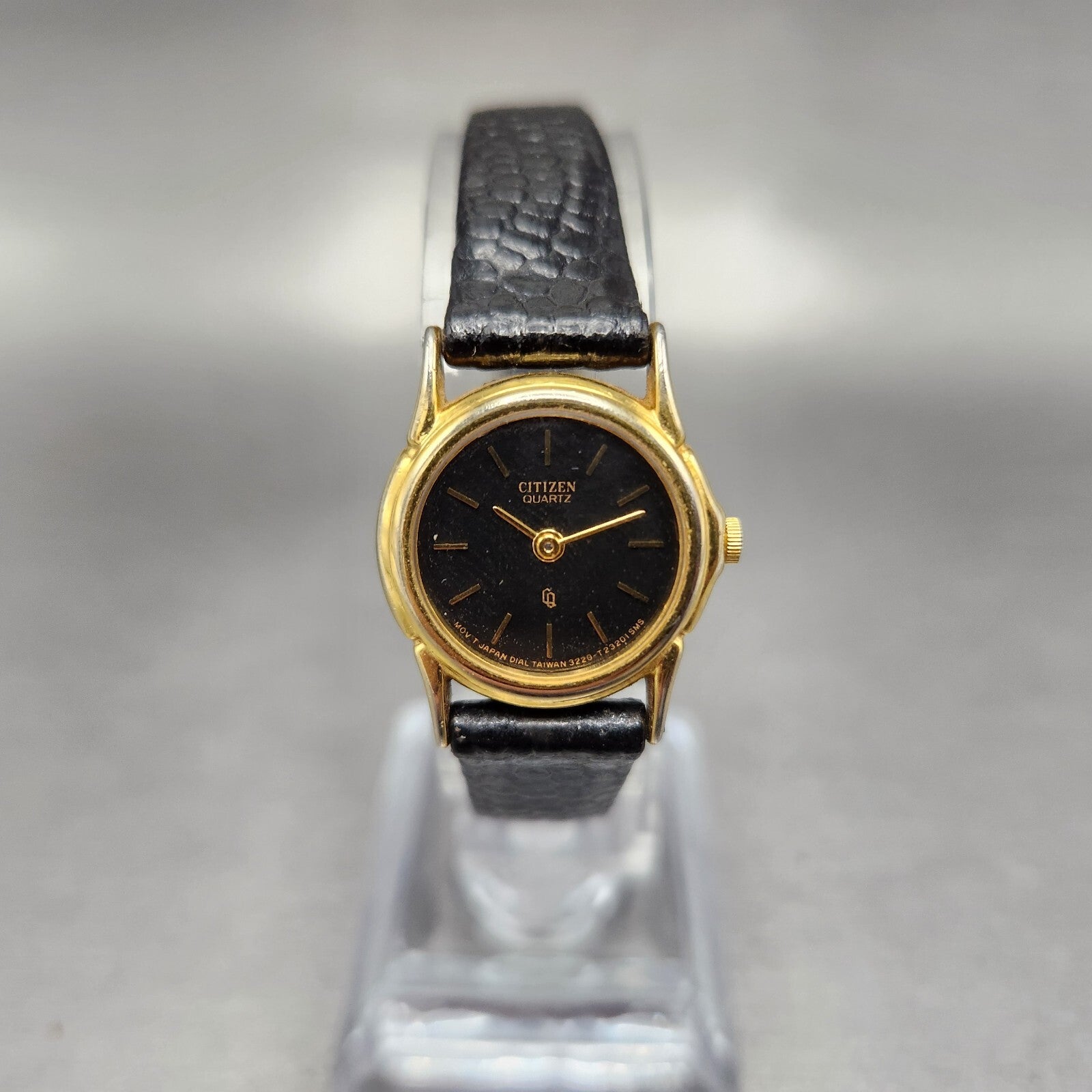 VTG Citizen CQ Watch Women 21mm Black Dial Gold Tone Round 3220914864 New Batt0