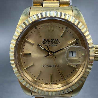 Bulova Super Seville Date Just Watch Women 26mm Gold Dial Gold Tone Automatic KL1