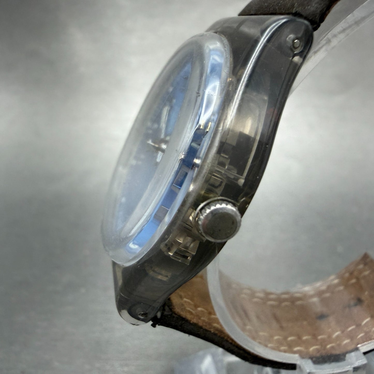 Swatch Blue Choco Watch Men 34mm Blue Dial Clear Date Round GM415 New Battery2