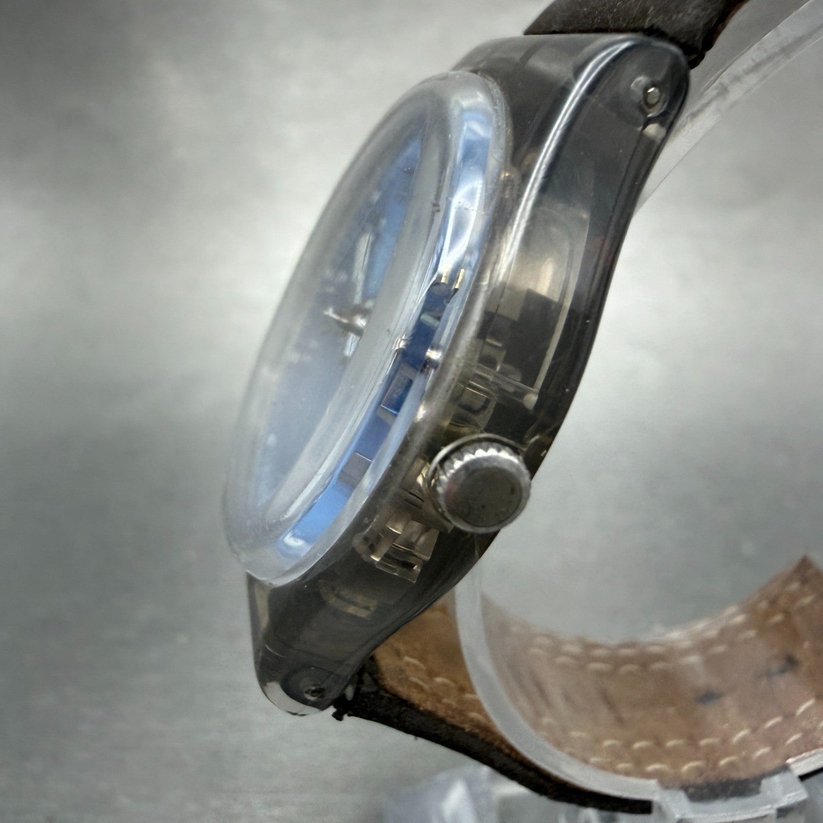 Swatch Blue Choco Watch Men 34mm Blue Dial Clear Date Round GM415 New Battery2