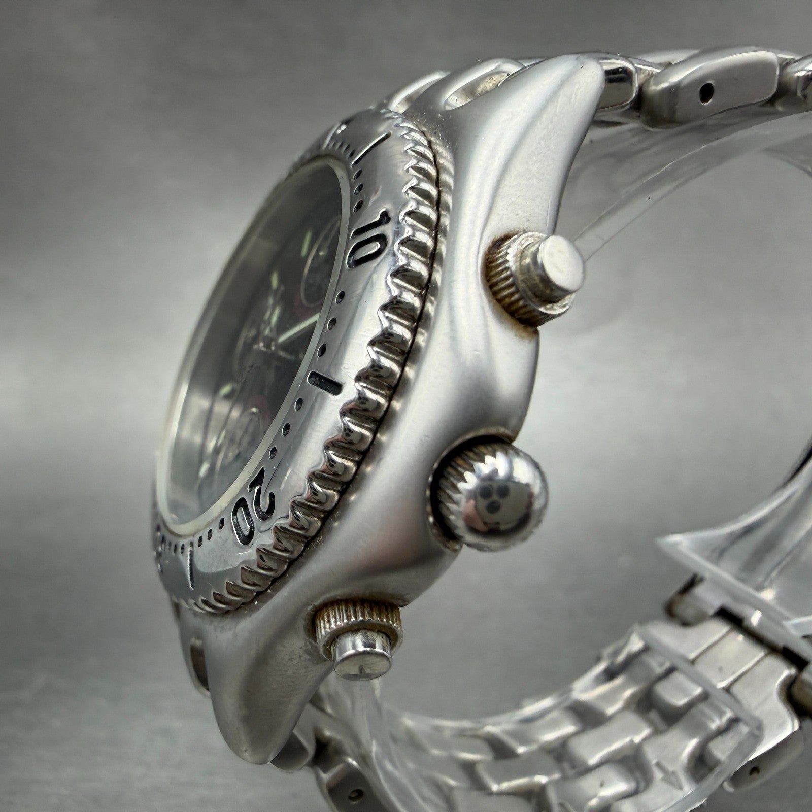 Elgin Chronograph Watch Men 39mm Black Dial Silver Tone Round FK-667 New Battery2