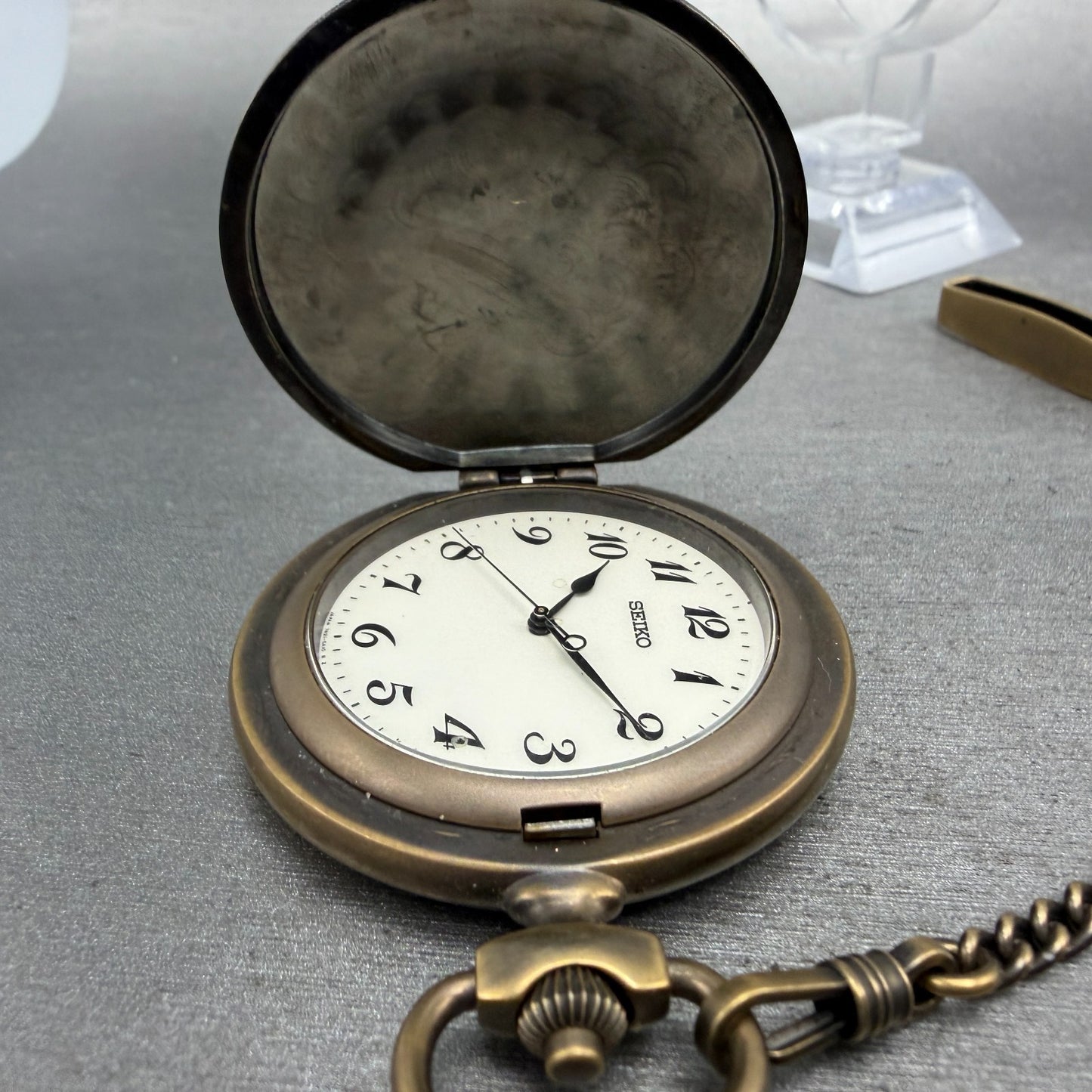 Seiko Pocket Watch Men 45mm White Dial Bronze Tone Round 7N21-0A10 New Battery3