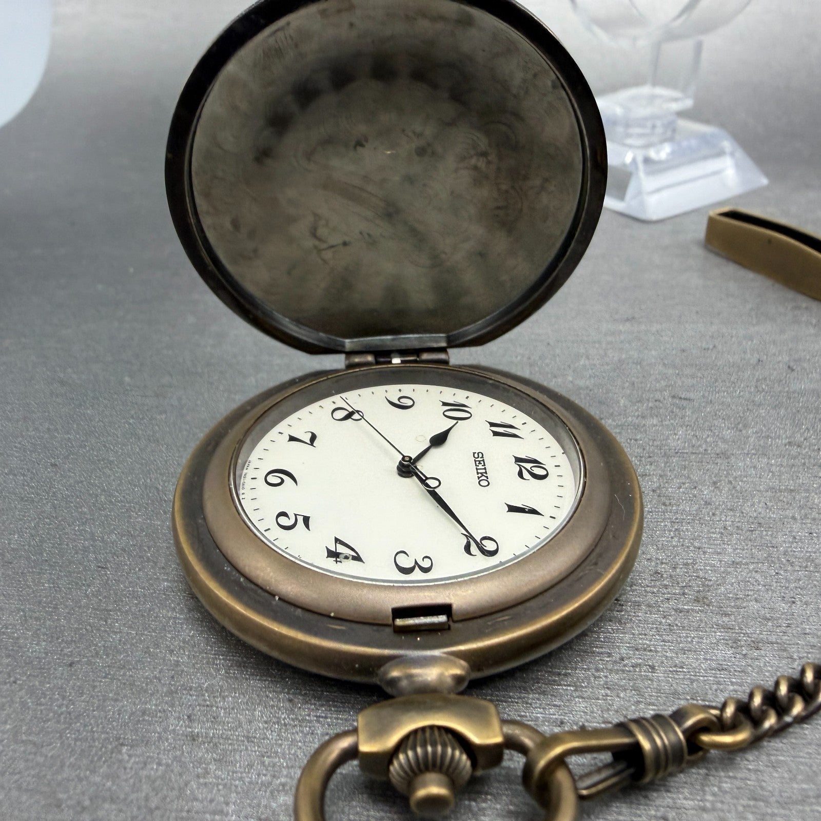 Seiko Pocket Watch Men 45mm White Dial Bronze Tone Round 7N21-0A10 New Battery3