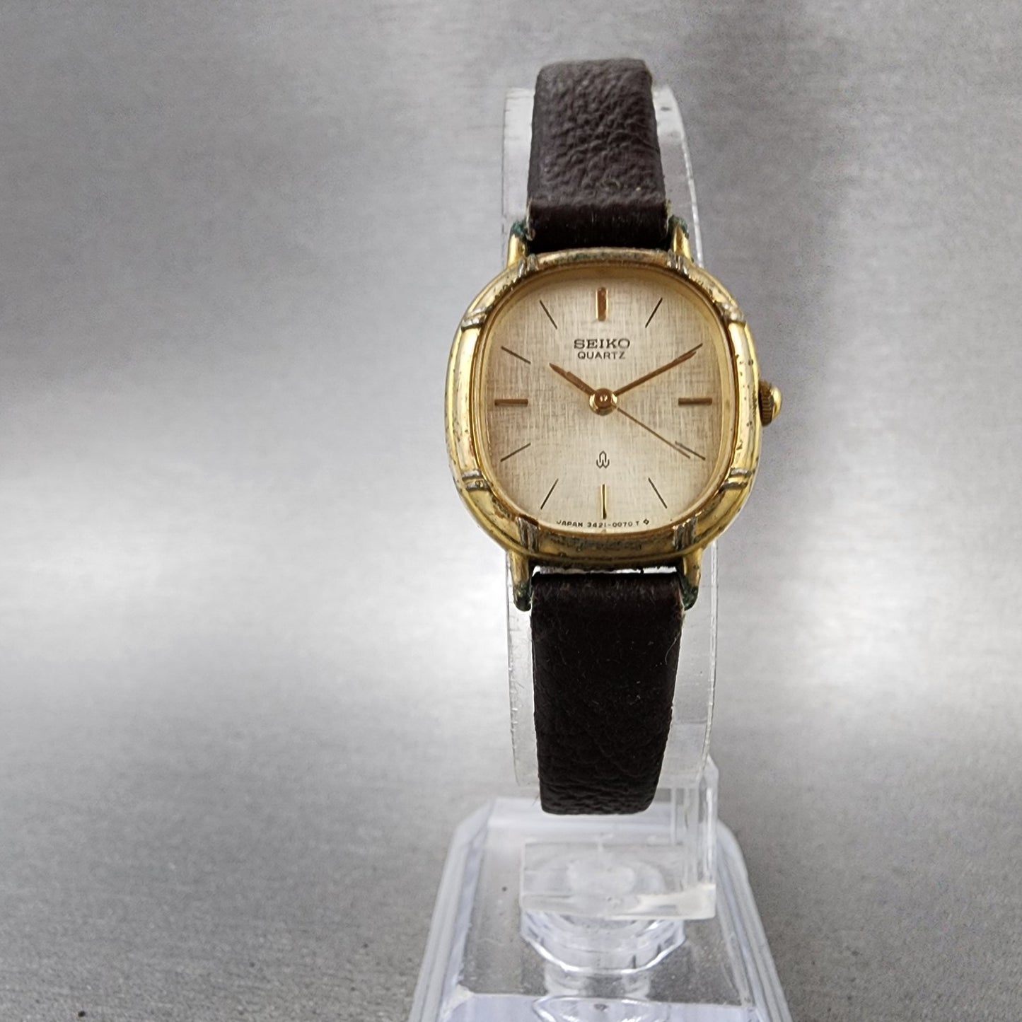 Seiko Watch Women 21mm Champagne Dial Gold Tone Rectangle 34215000 New Battery5