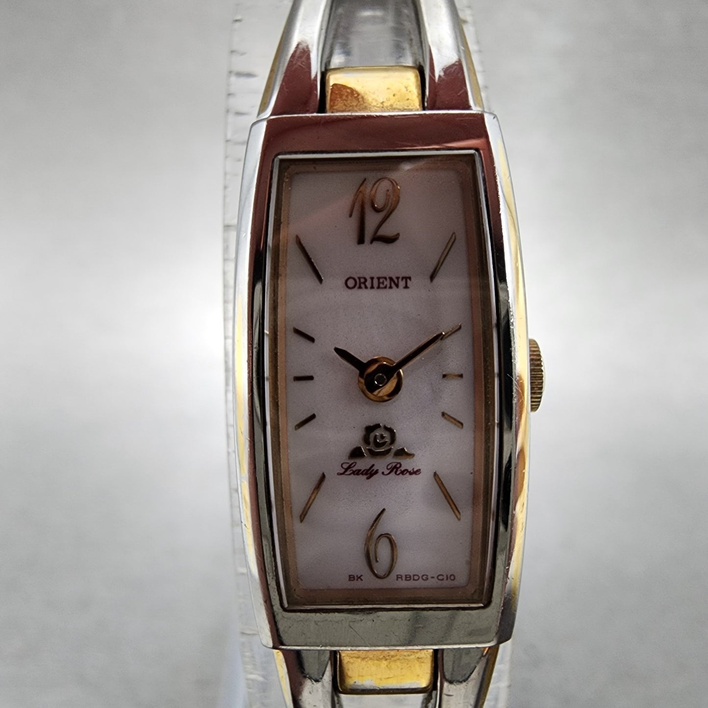 Orient Lady Rose Watch Women 13mm MOP Dial Two Tone Rectangle New Battery1