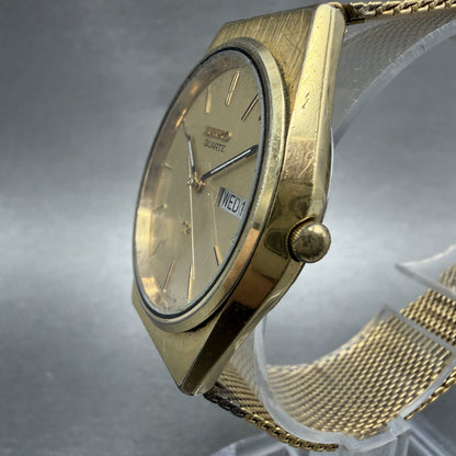Seiko SQ Watch Men 34mm Champagne Dial Gold Tone Daydate 8123-7240 New Battery2