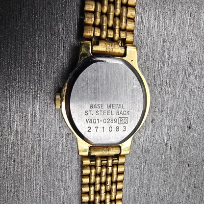 Seiko Watch Women 19mm Gold Dial Gold Tone Round V401-0289 New Battery Vintage10