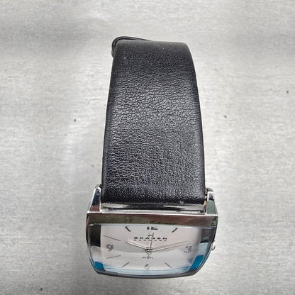 Skagen Watch Men 31mm White Dial Silver Tone Rectangle 691LSLS New Battery4
