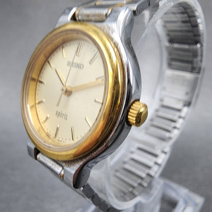Seiko Spirit Watch Women 25mm Champagne Dial Two Tone Round 7N016A80 New Batt3