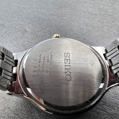 Seiko Solar Watch Women 28mm White Dial Two Tone Date Round V187-0AA0 Runs9