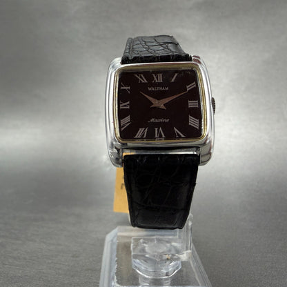 Waltham Maxine Tank Watch Women 24mm Black Dial Silver Tone Manual Wind Runs VTG5