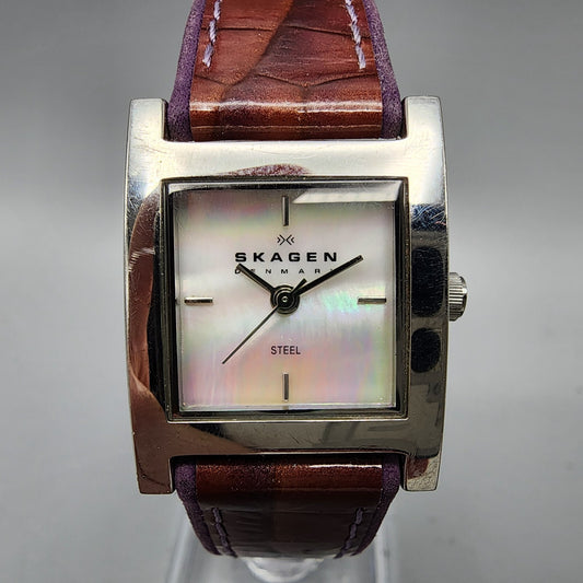 Skagen Steel Watch Women 21mm MOP Dial Silver Tone Rectangle 228SSlBMP New Batt