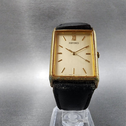 Seiko Tank Watch Men 25mm Gold Dial Gold Tone Rectangle V701-5E10 New Battery