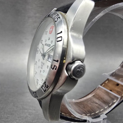Wenger Dive Watch Men 37mm White Dial Silver Tone Daydate Round New Battery2