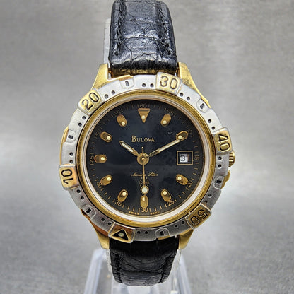 Bulova Marine Star Dive Watch Women 28mm Black Dial Gold Tone Date 98M31 PARTS0