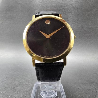 Movado Museum Watch Men 34mm Black Dial Gold Tone Round 87-66-0882 New Battery6