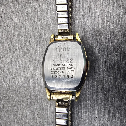 Seiko Watch Women 17mm White Dial Gold Tone Rectangle 2320-6559 New Battery VTG10