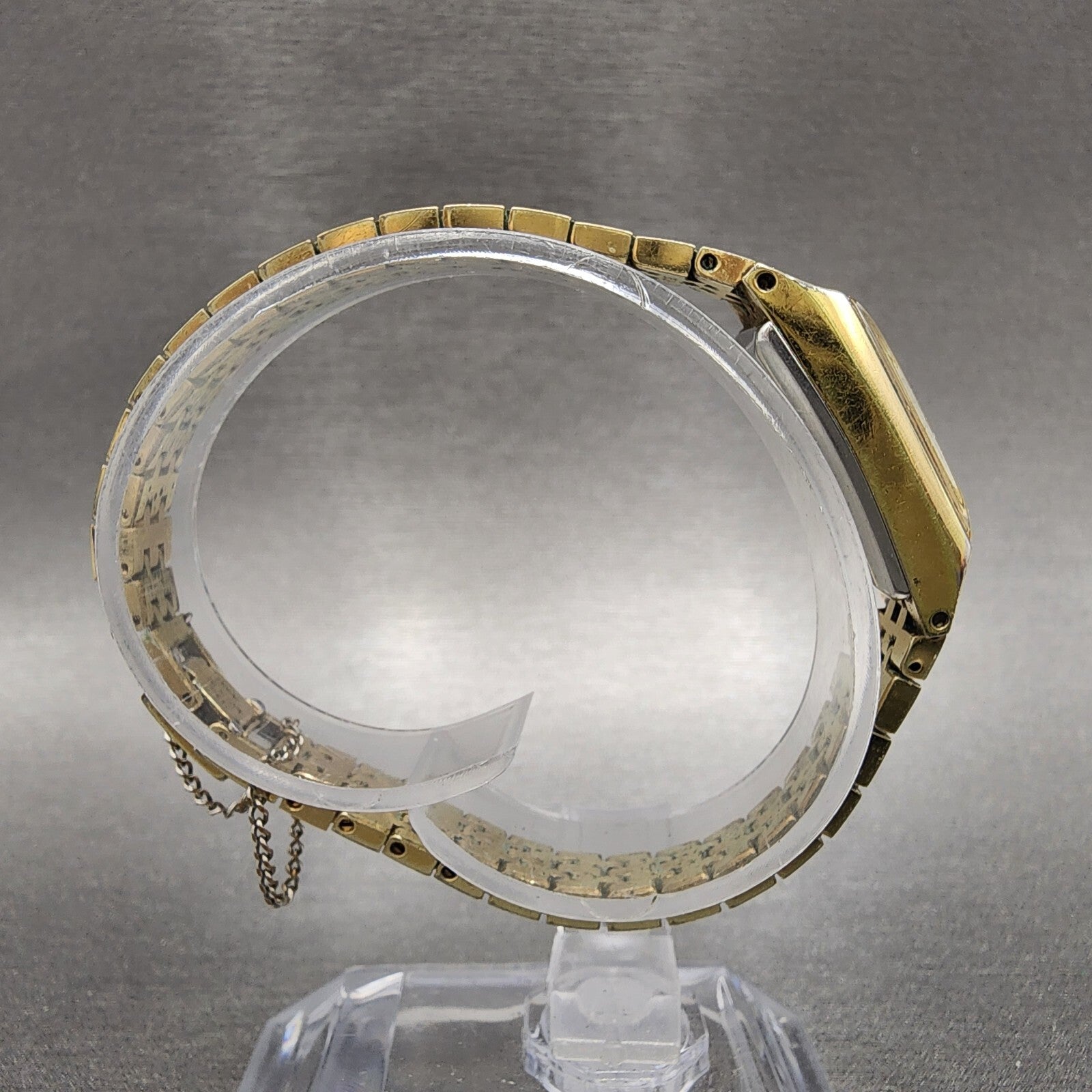 Seiko Tank Watch Women 12mm Champagne Dial Gold Tone Rectangle Manual Wind Runs8