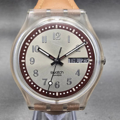 Swatch Croissant Chaud Watch Men 34mm Champagne Dial Daydate GE700 New Battery3