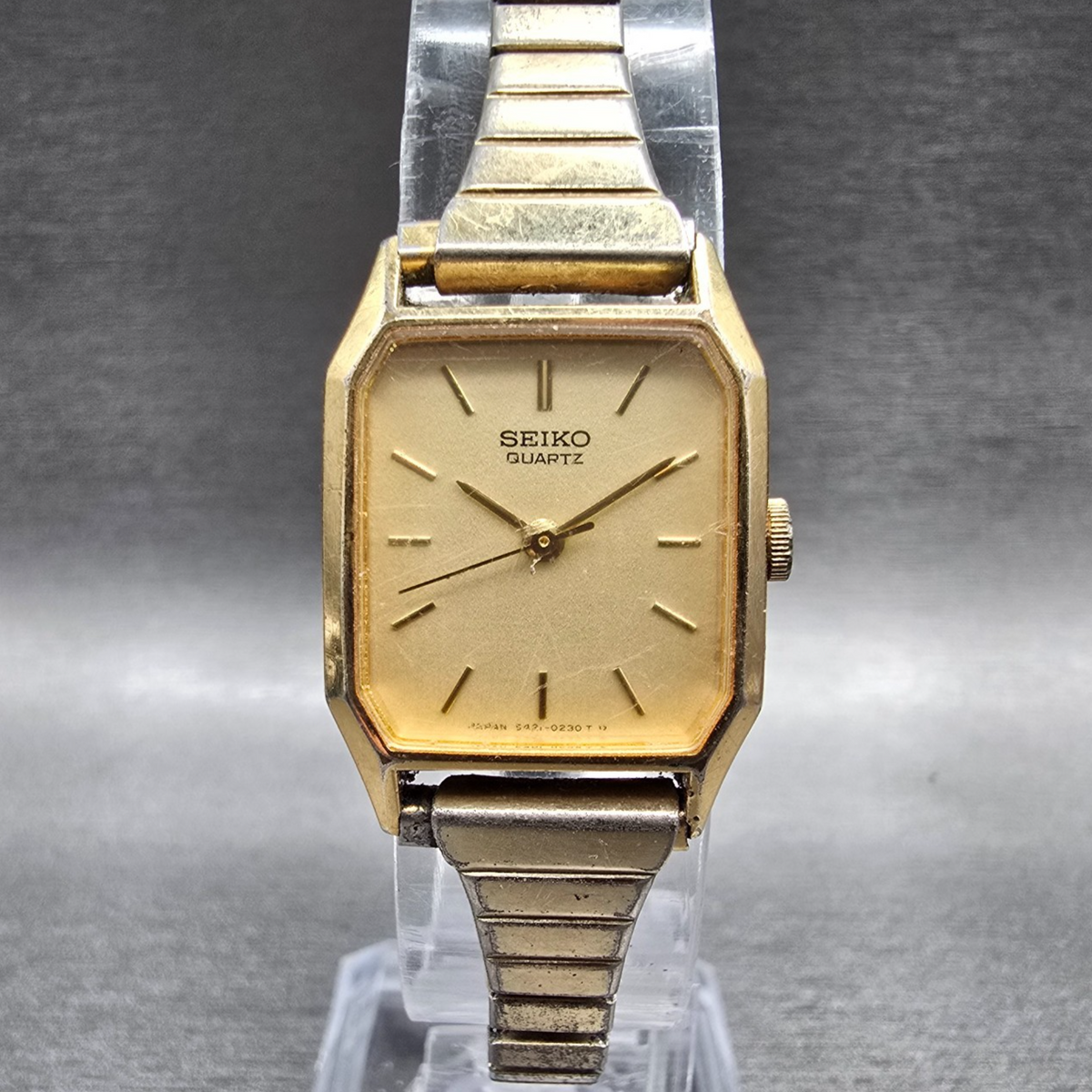 Seiko Watch Women 19mm Champagne Dial Gold Tone Rectangle 5421-5110 New Batt JP70