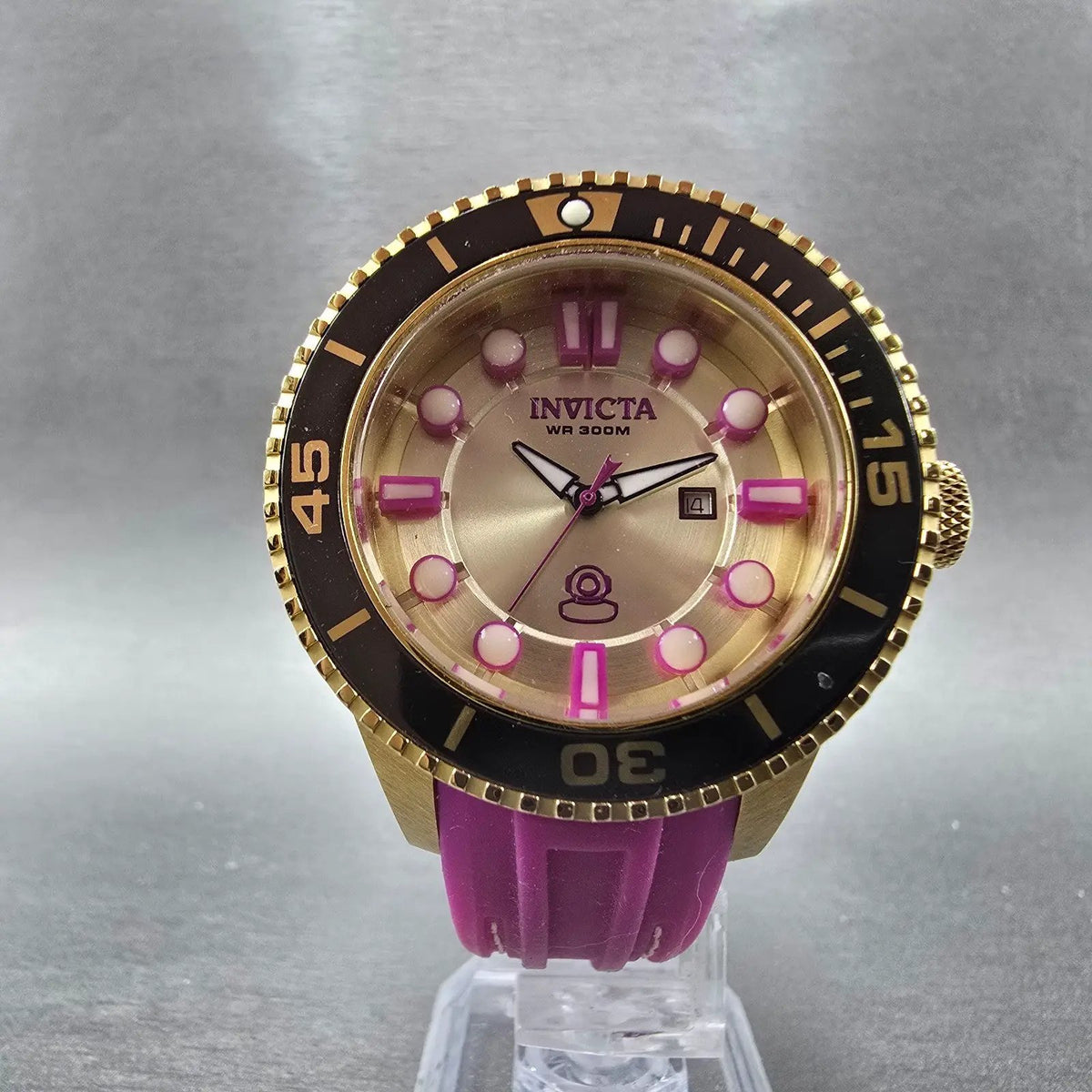 Invicta Grand Diver Watch Women 37mm Champagne Dial Gold Date 20710 New Battery5