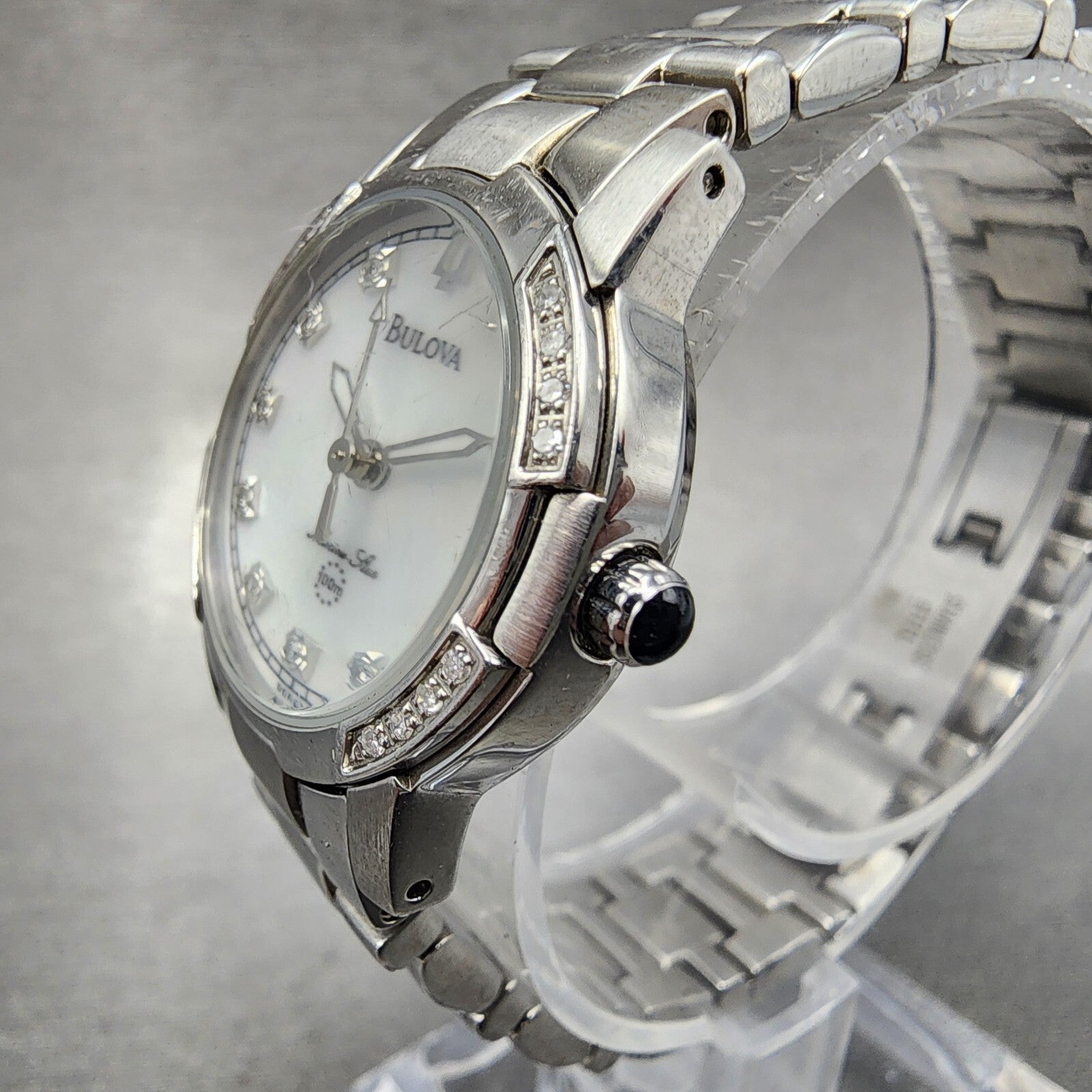 Bulova Marine Star Watch Women 26mm MOP Dial Silver Tone Date 96R42 New Battery2