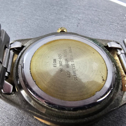 Elgin Sportsman Dive Watch Men 38mm Silver Dial Two Tone Date Round New Battery9