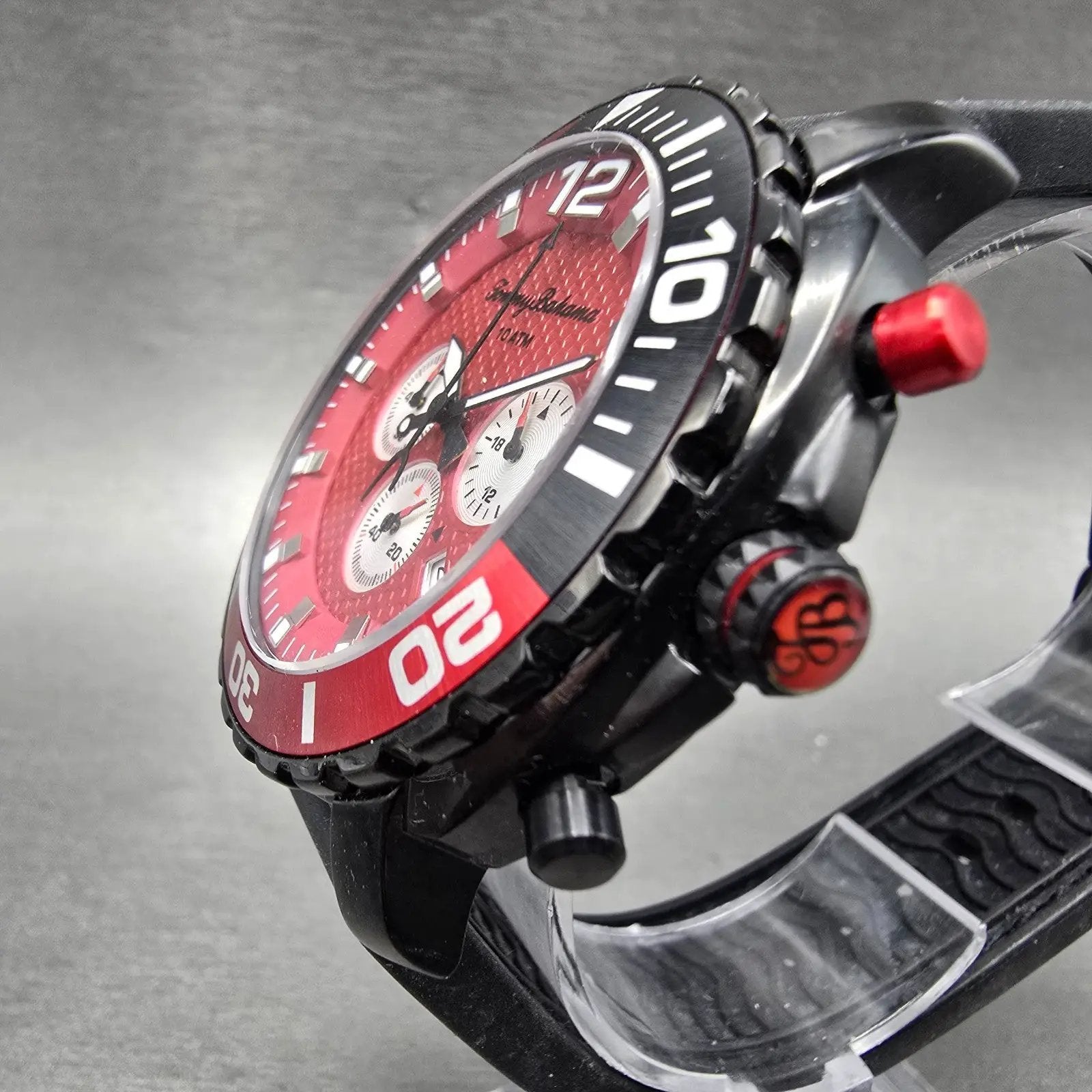 Tommy Bahama Atlantis Chronograph Watch Men 45mm Red Dial Black Tone Date NewBat2