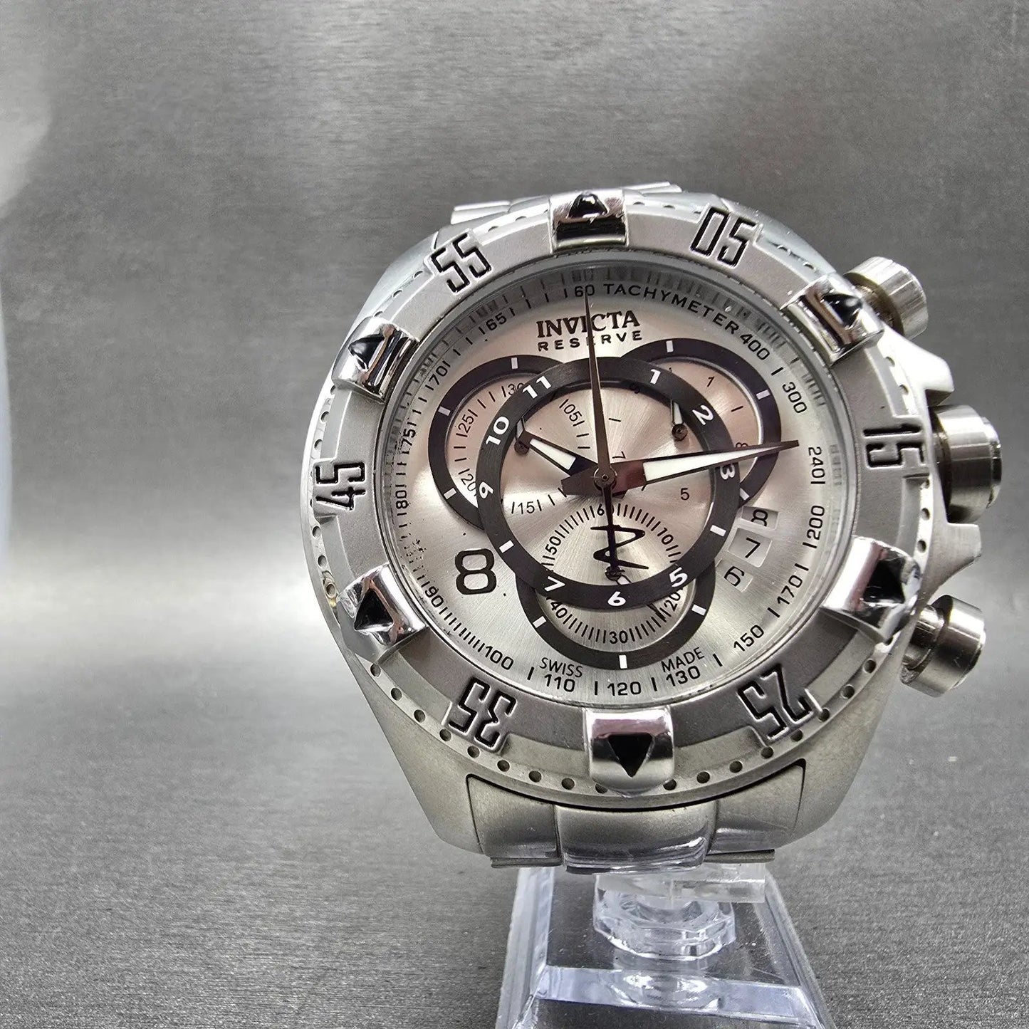 Invicta Reserve Chronograph Watch Men 52mm Silver Dial Steel Date 5525 New Batt5