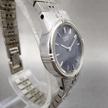 Seiko Watch Women 20mm Black Dial Silver Tone Round 14000250 New Battery READ!!3