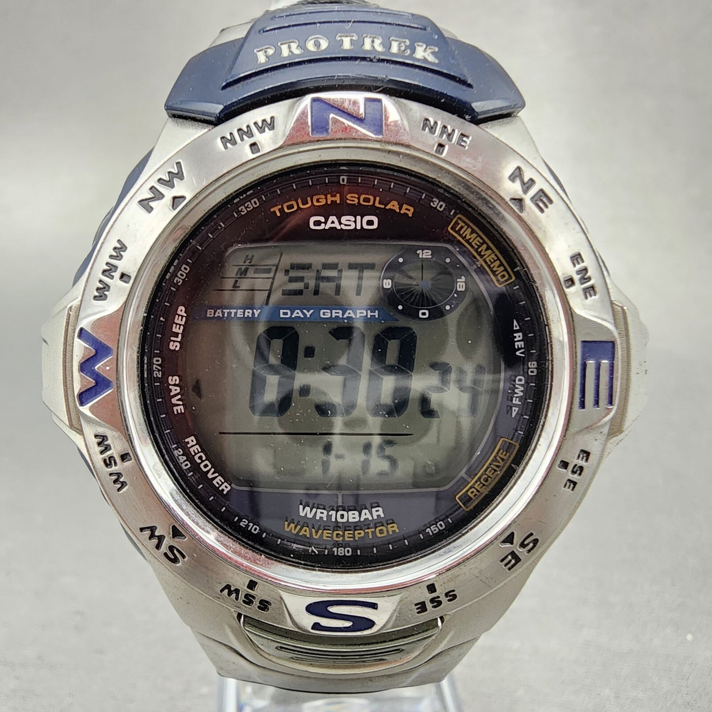 Casio Pro Trek PRW-100BJ Watch Men 46mm Digital Blue Tone Solar Wave Ceptor READ