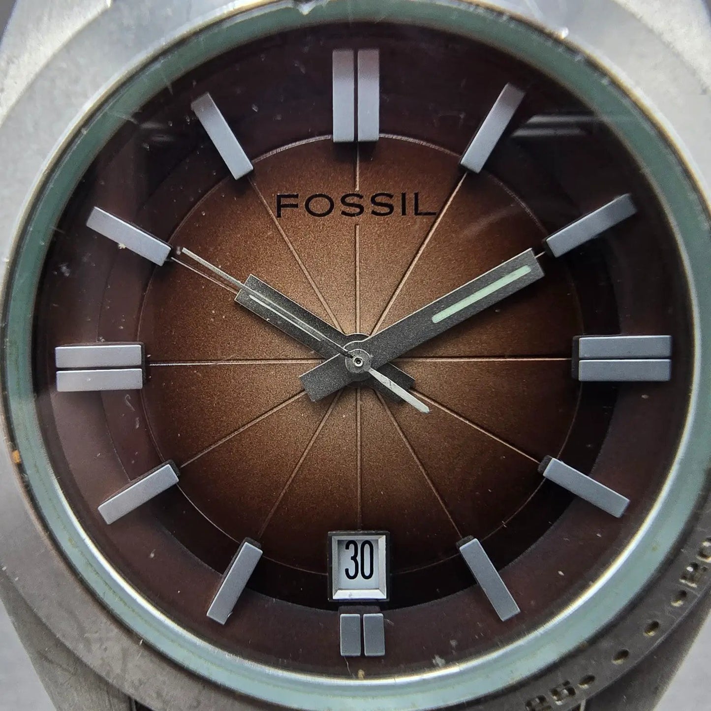Fossil Watch Men 40mm Brown Dial Silver Tone Date Round JR-9162 New Battery1