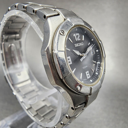 Seiko Watch Women 26mm Black Dial Silver Tone Date Round 7N82-0BE0 New Battery