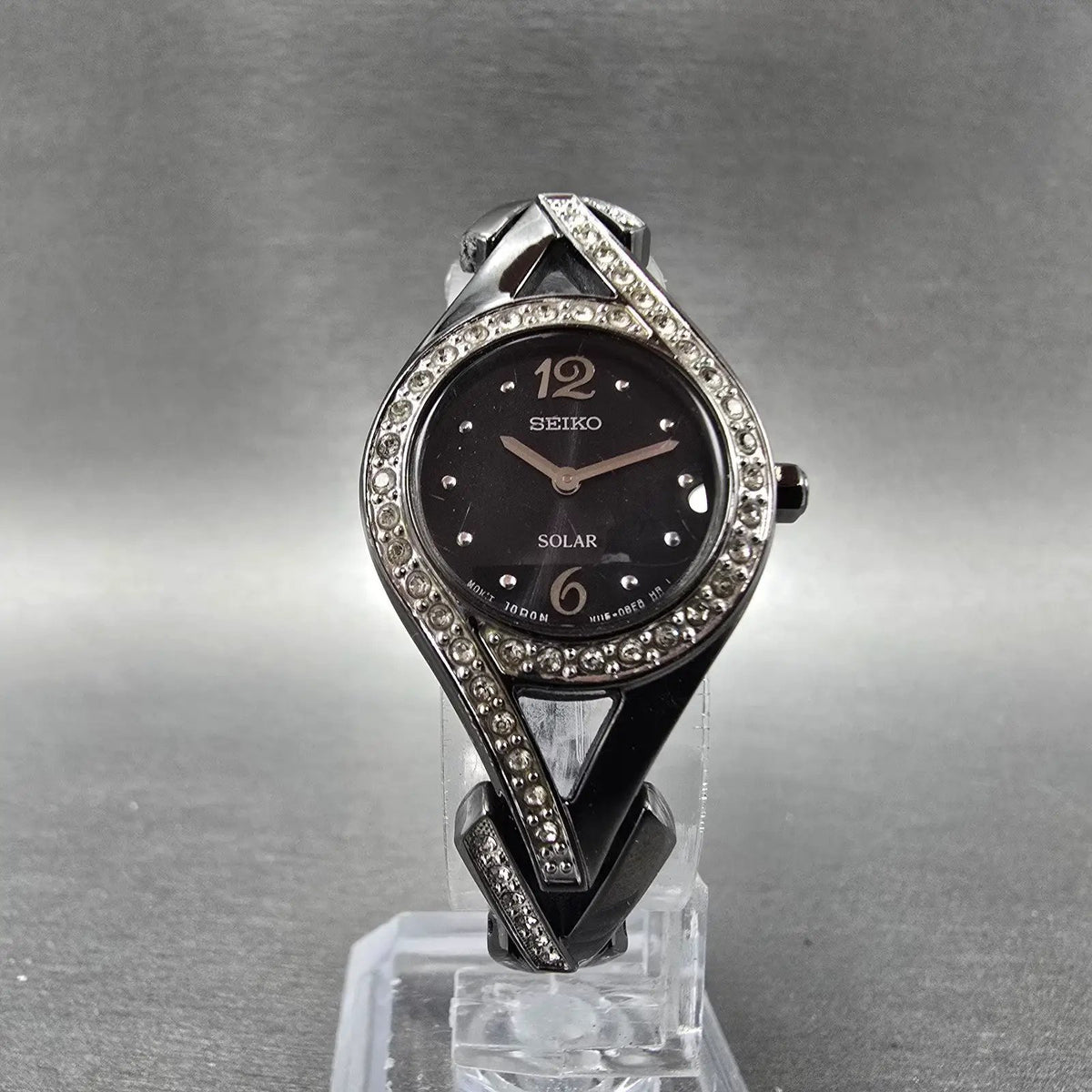 Seiko Solar Watch Women 23mm Black Dial Black Tone Round Crystal Bezel Runs5