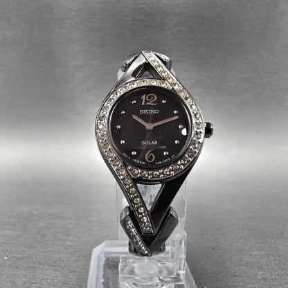 Seiko Solar Watch Women 23mm Black Dial Black Tone Round Crystal Bezel Runs5