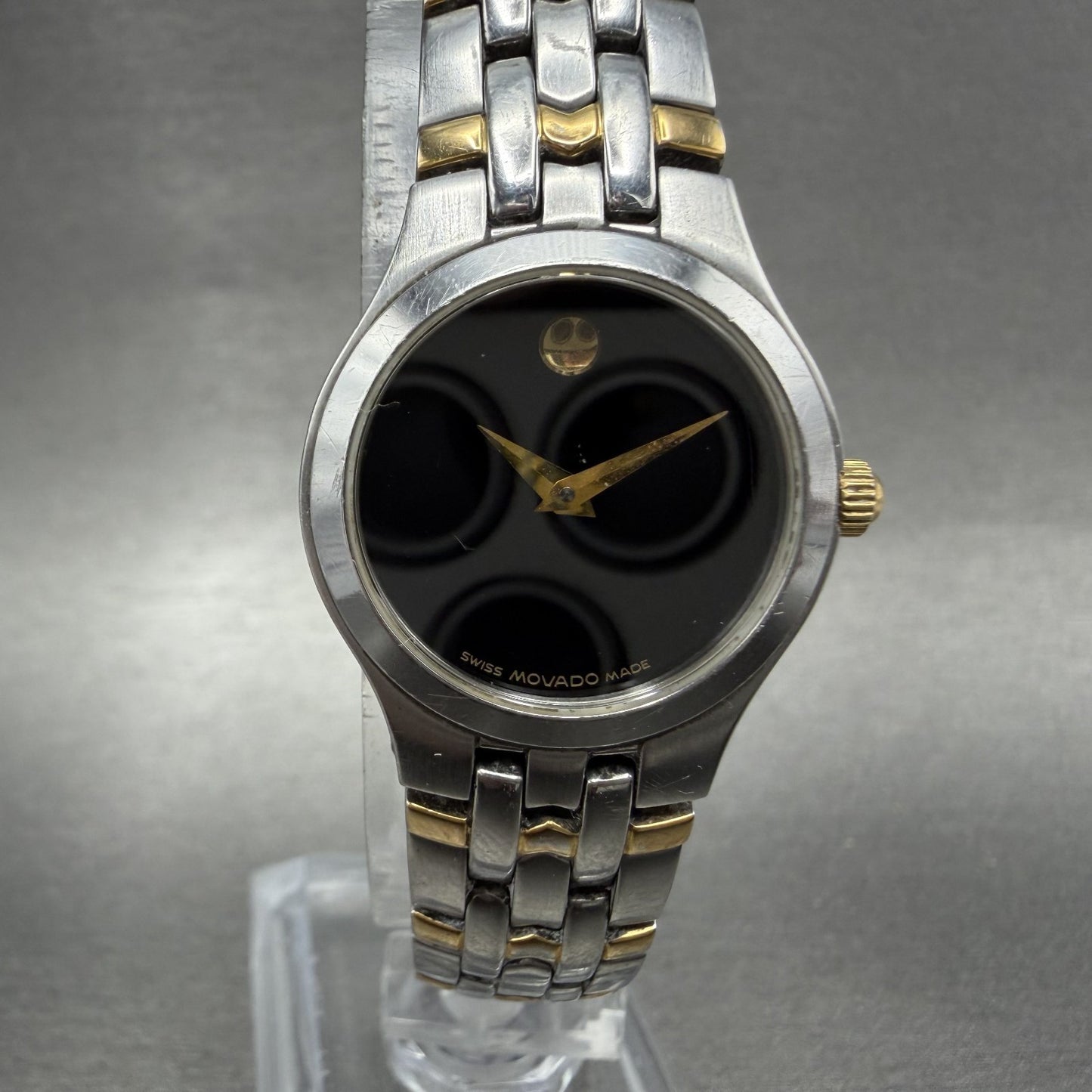 Movado Museum Watch Women 24mm Black Dial Two Tone Round 81-E4-1832 New Batt0