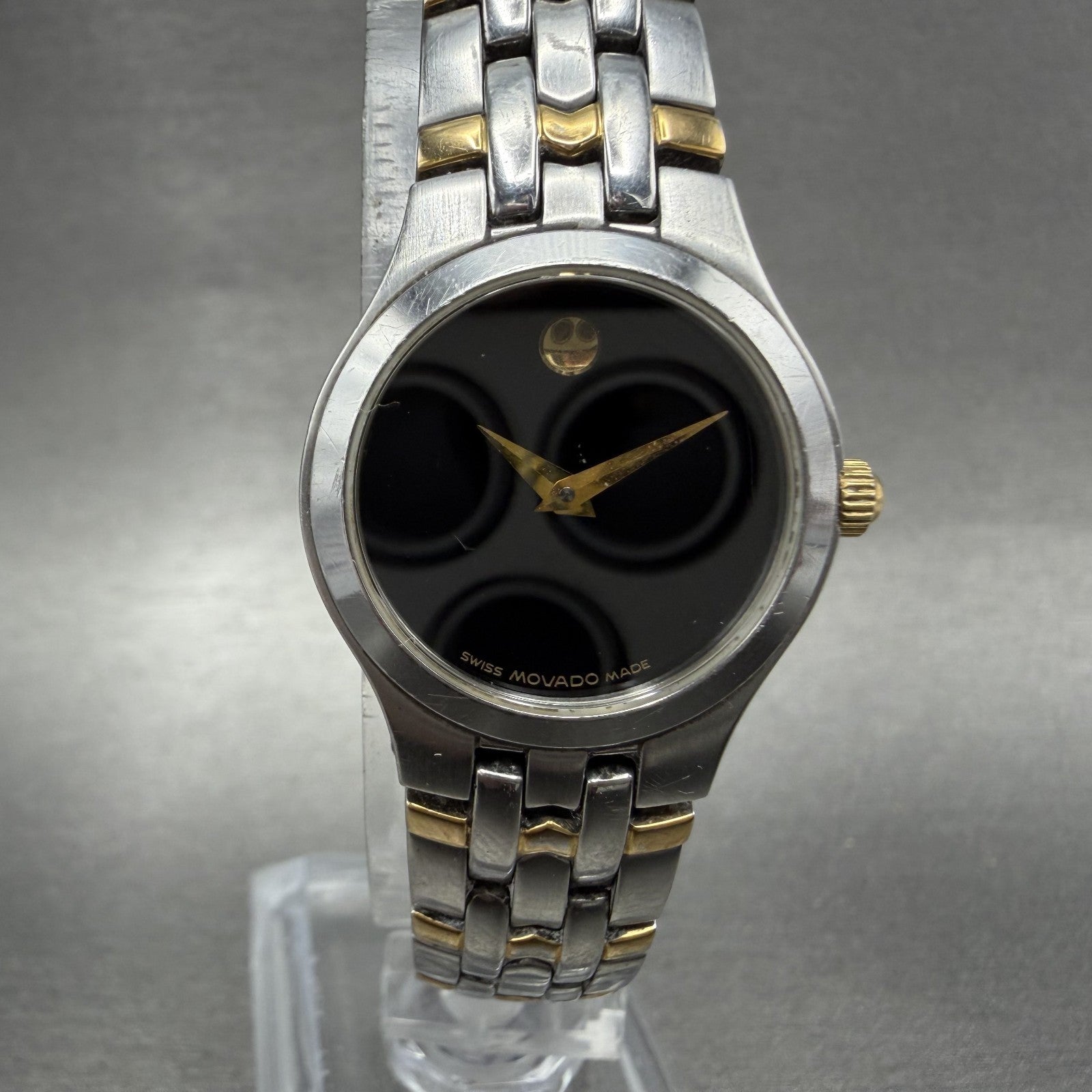 Movado Museum Watch Women 24mm Black Dial Two Tone Round 81-E4-1832 New Batt0