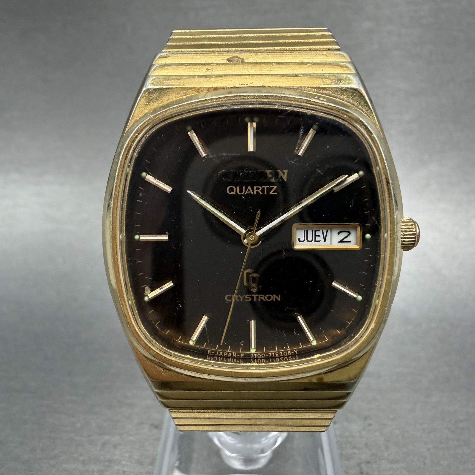 Citizen CQ Crystron Watch Men 33mm Brown Dial Gold Tone Daydate 4731549 PARTS0